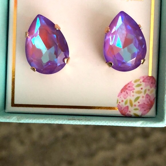 Violet Pear Crystal Statement Earrings - Picture 8 of 13